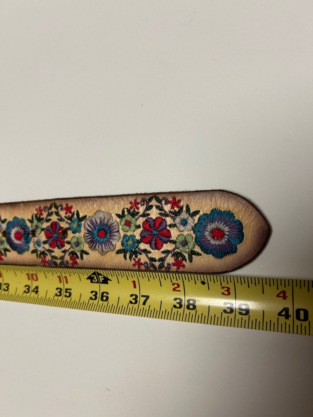 Lucky Brand Tan Leather Belt with Multicolor Floral Embroidery - Picture 7 of 7
